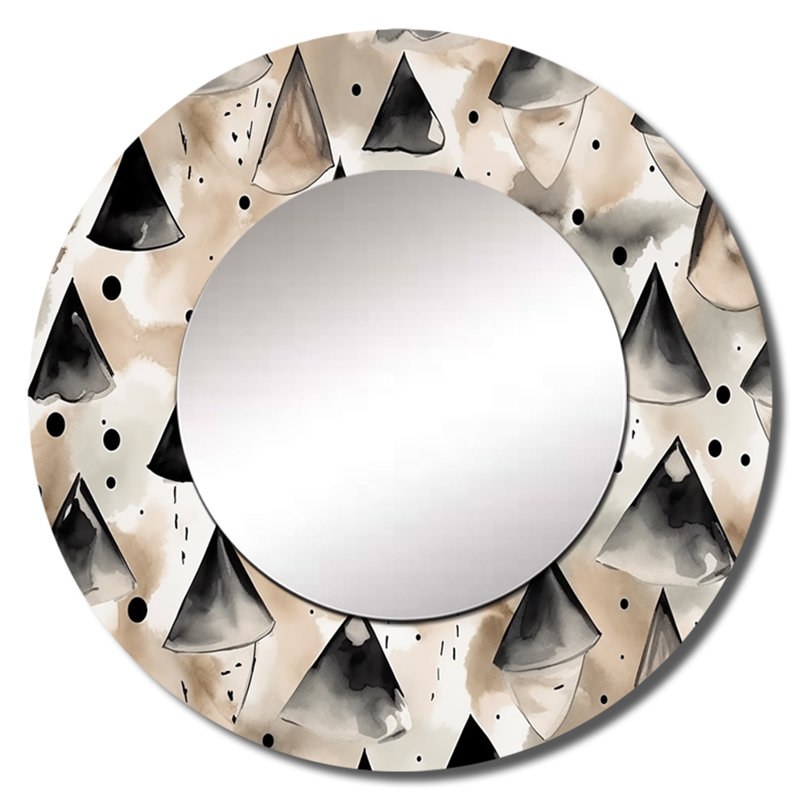 Raidan Exploring Golden Abstracted Symmetry I - Geometric Large Wall Mirror, Brown Round Unique Mirror, Printed Metal Art