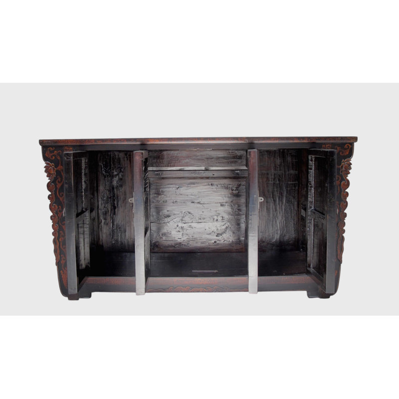 Vintage Chinese Four-Door Cabinet with Hand-Painted Floral and Bird Panels