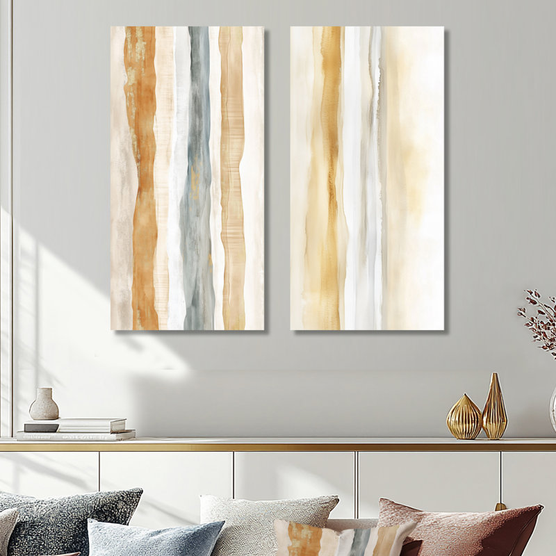 Art mural blanc doré 2 pièces, toile de plage tropicale, horizon tropical blanc et or à la plage, H 40 po x l 40 po