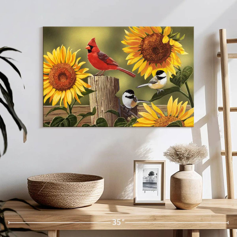 Tournesols Brampt et oiseaux chanteurs, H 16 po x l 24 po