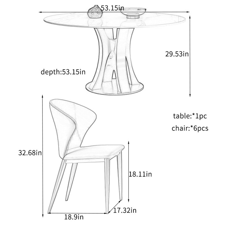 Simple Rectangular Rock Plate Dining Table Sets., 29.53"H x 53.15"L x 53.15"W