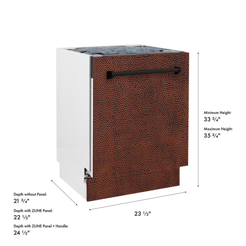 ZLINE 24" Tallac Series 3rd Rack Tall Tub Dishwasher with Stainless Steel Tub, 51dBa, Hand Hammered Copper