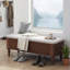 Banc de rangement avec repose-pieds en bois d'hévéa massif de 50,8 po avec siège en lin, banc de rangement pour chambre à coucher, range-chaussures pour chambre à coucher, salon, vestibule, garde-robe