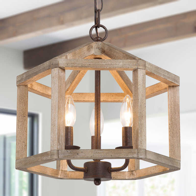 Lustre géométrique à 3 lumières avec détails en bois