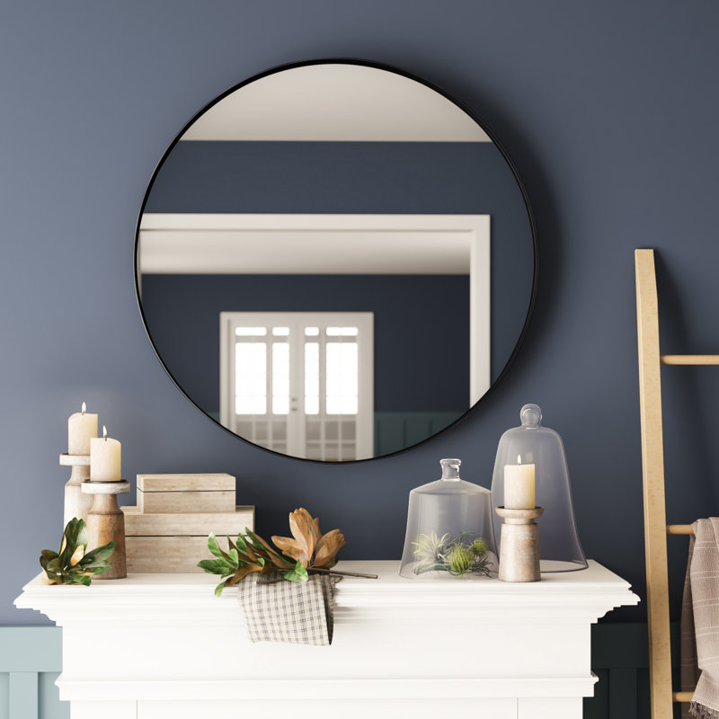 Lansing Stainless Steel Round Mirror, Brushed Black