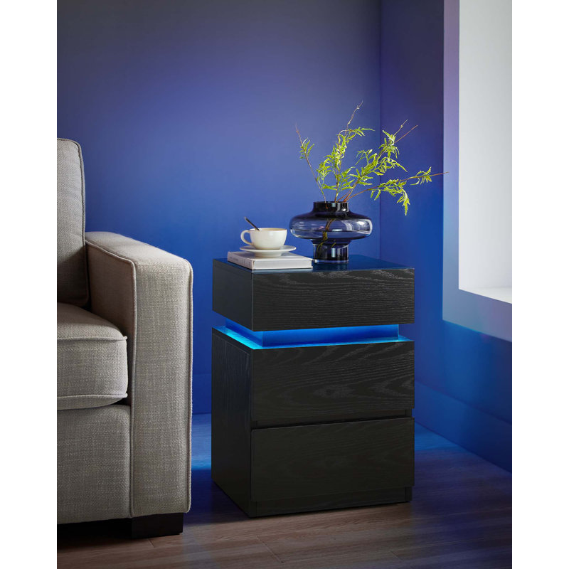 Casein 40cm W Manufactured Wood Bedside Table, Ebony Black