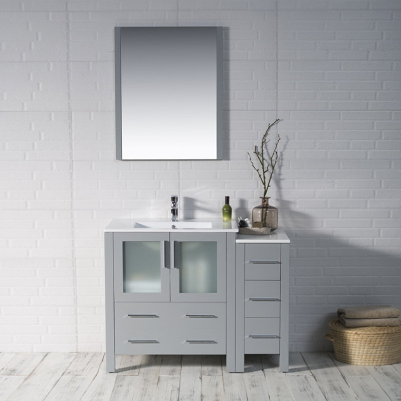 Mance 42.125'' Single Bathroom Vanity with Ceramic Top, Metal Gray
