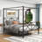 Elanny Four Poster Bed Metal Canopy Bed Frame, Platform Bed Frame with X Shaped Frame-1868452835