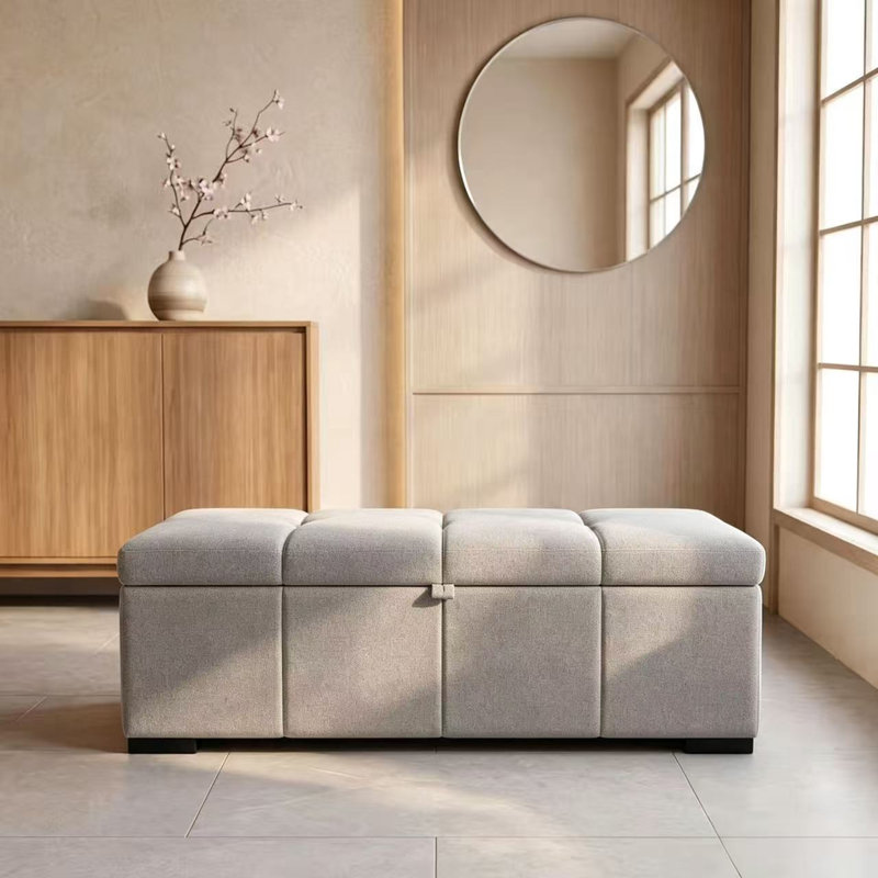 Banc moderne avec bout de lit, tabouret de canapé rembourré avec rangement, repose-pieds rectangulaire avec rangement, repose-pieds avec rangement