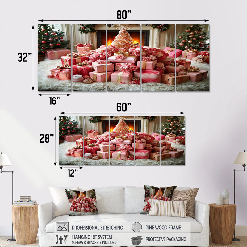 Ensemble de décoration murale de Noël rose et rouge, H 28 po x l 60 po