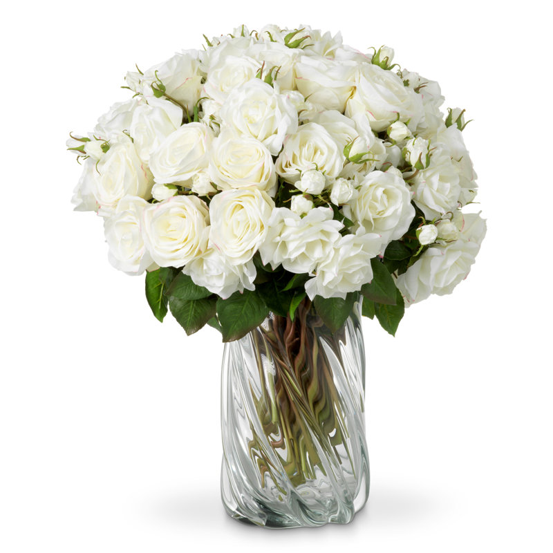 Bouquet Of Roses Two Tone White Real Touch 72 Pcs/2 Varieties