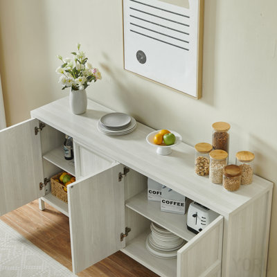 67" Modern Sideboard, Soft-Close Hinges, Wall Mount - Light Gray