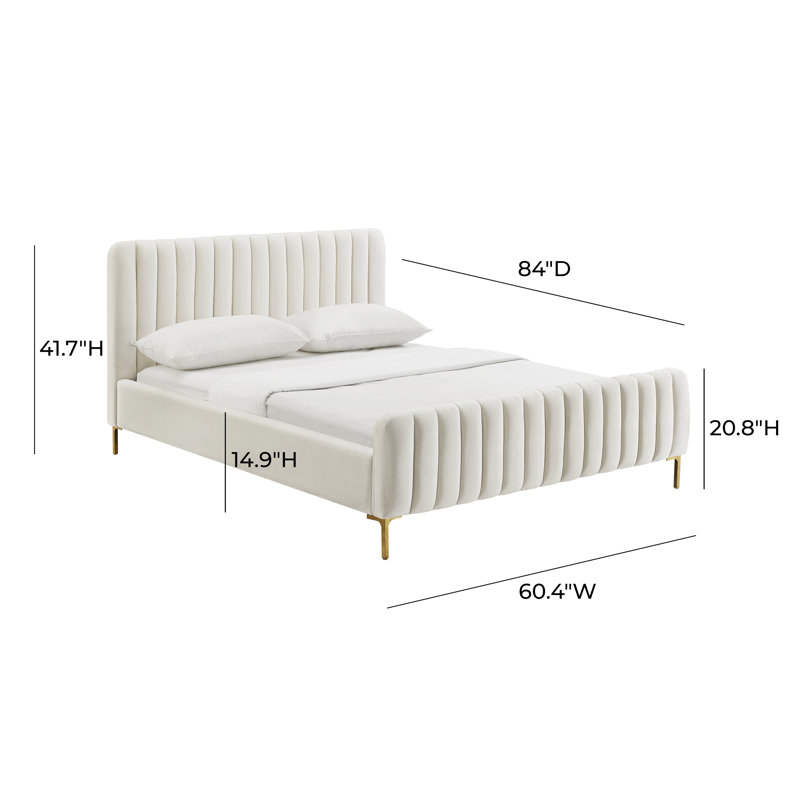 Robbinsdale Upholstered Platform Bed, White Velvet, Full/Double