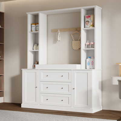 78.7" Tall Storage Cabinet With 6 Open Shelves & 3 Drawers