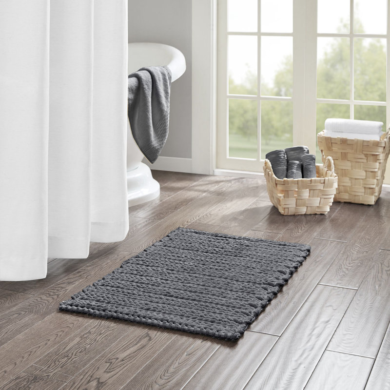 Charcoal Cotton Chenille Chain Stitch Bath Rug 20x30