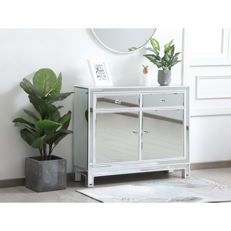 Latasha 38" W 2-Drawer Mirrored Solid and Manufactured Wood Chest , White