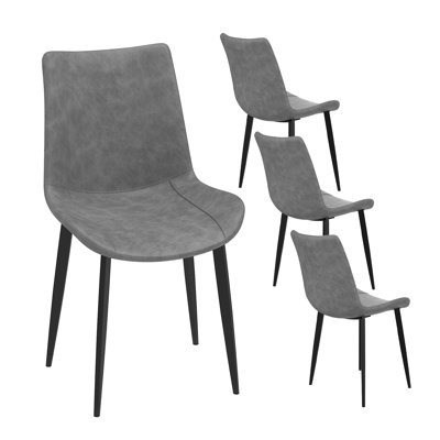 Dining Side Chairs with Faux Leather Seat and Black Metal Base,Upholstered Chairs Set of 4