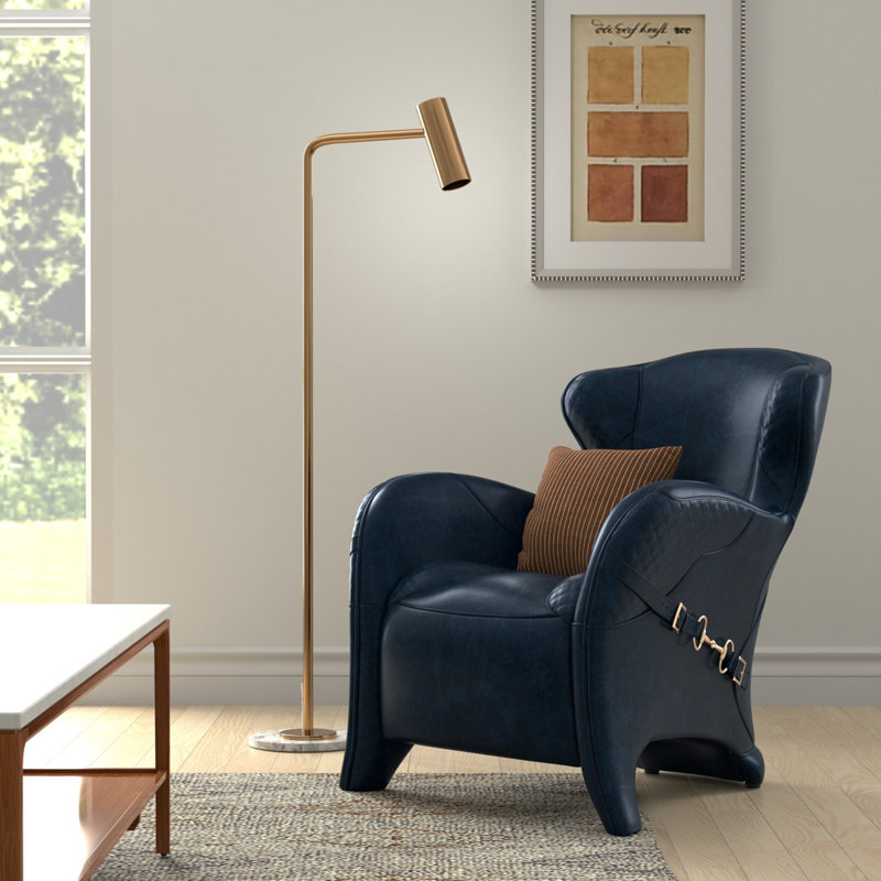 Fauteuil en cuir fleur 31 po Mcandrews, Cuir véritable bleu foncé