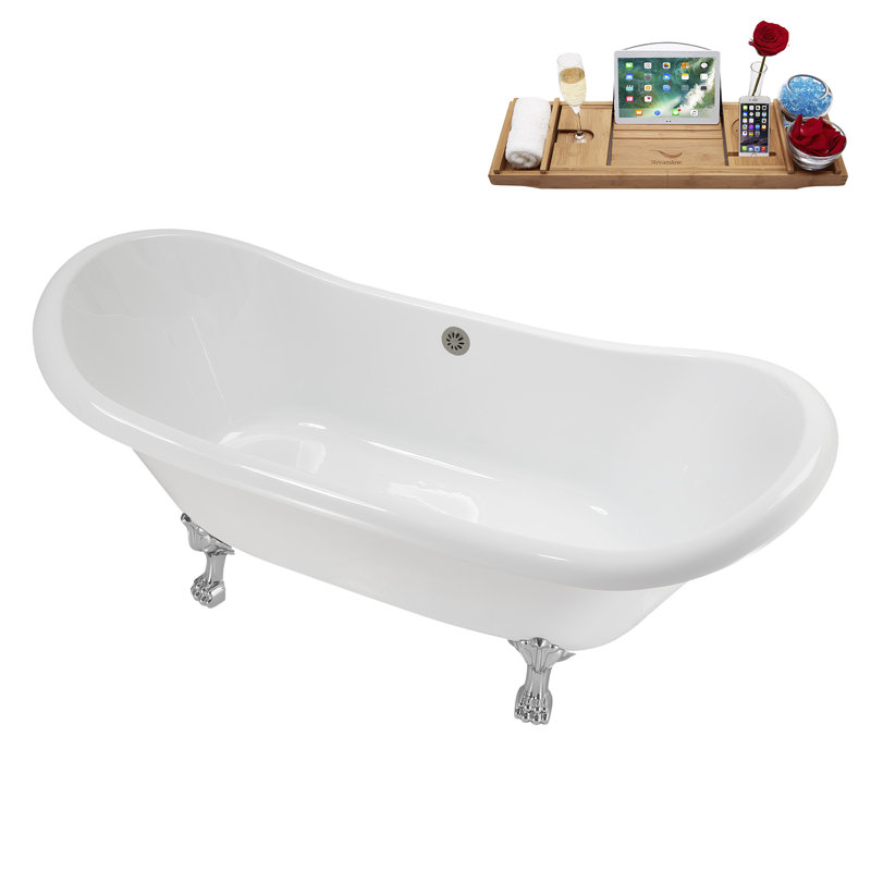 71" Streamline Clawfoot Tub,Tray,Drain and Clawfeet, Polished Chrome, Brushed GunMetal