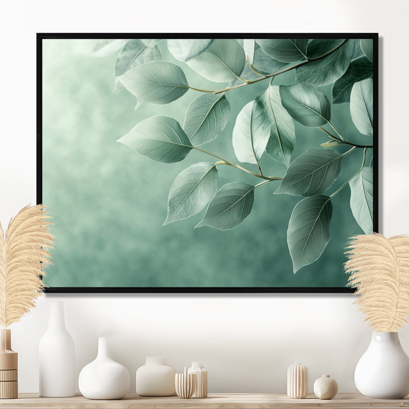 Feuilles de jade monochromes monochromes I - feuilles, art mural, H 24 po x l 32 po, Impression encadrée flottante