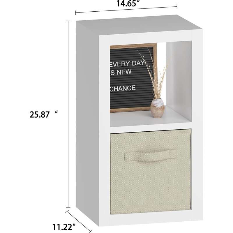 Bookshelf with Storage Bin, 2-Cube Storage Organizer, Modern Wood Open Bookcase, Multifunctional Display Shelf for Living Room, Bedroom, Home Office, White