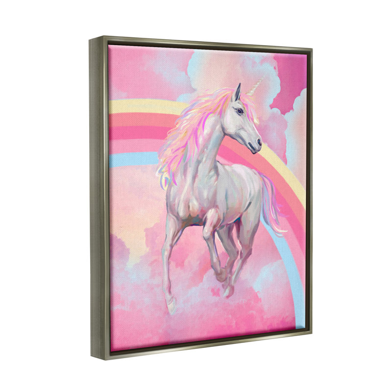 «Pink Unicorn & Clouds», impression sur toile par Ziwei Li, Cadre flottant gris lustré, H 21 po x l 17 po x P 1,7 po