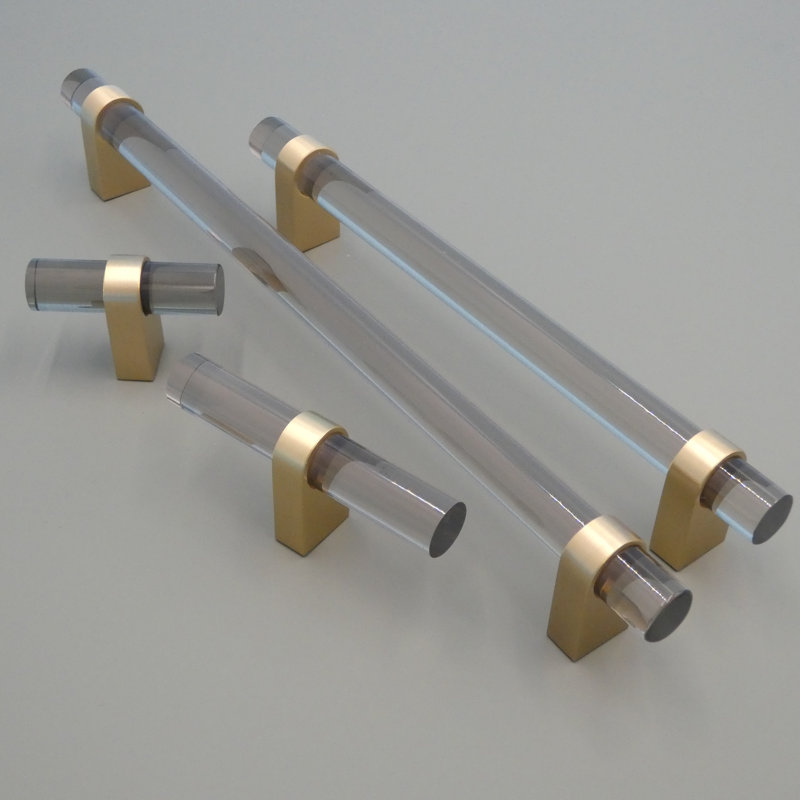 Acrylic Gray and Brass Cabinet and Drawer Pulls, 5"