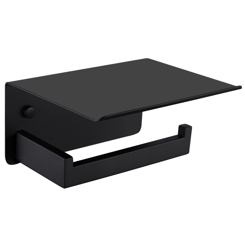 Wall Mount Toilet Paper Holder with Shelf, Matte Black