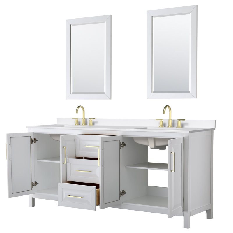 Daria 80'' W Vanity, White, Brushed Gold, White Quartz