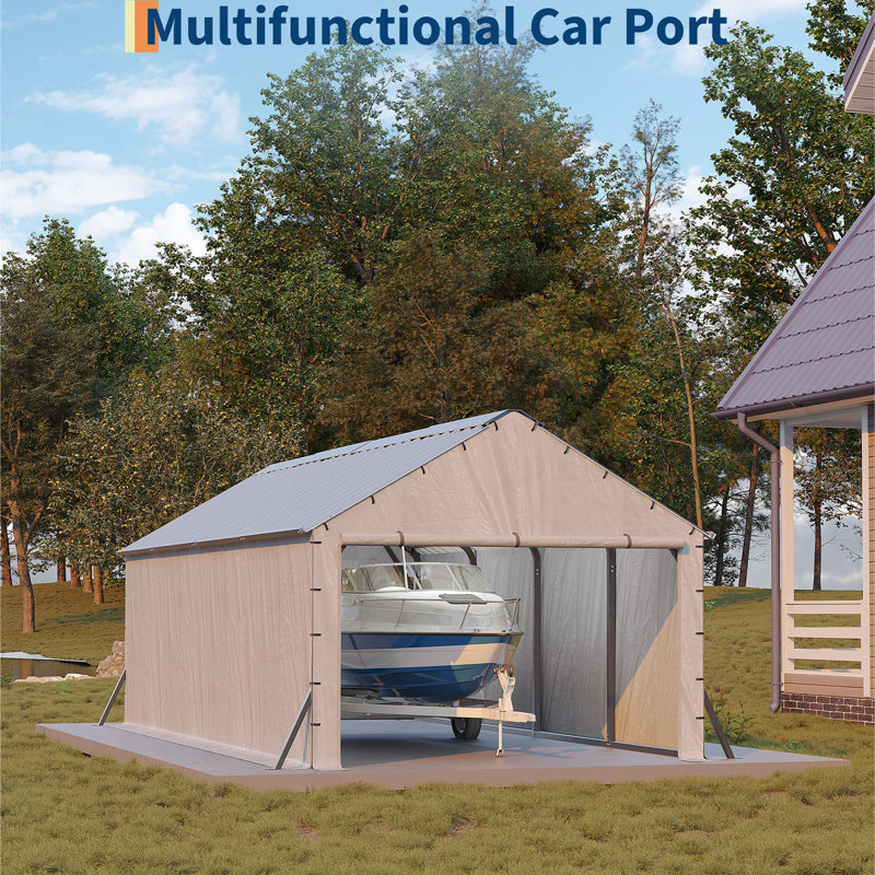 Abri de toit en métal 11 pi x 20 pi x 9 pi, structure en acier robuste avec bâche fermée, protection toutes saisons pour les camions, bateaux, remorques et tracteurs