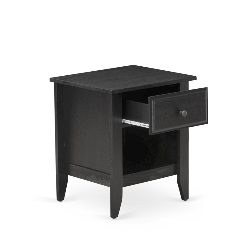 Gallatin Bedside Table - Rectangle Night Stand with a Drawer for Bedroom, Wirebrushed Black, Black