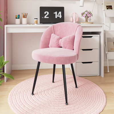 Round Vanity Chair with Bow Pillow - Vanity Makeup Chair, Bedroom Living Room Stool