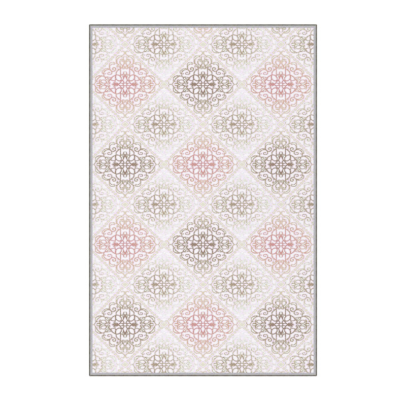 Tapis géométrique en polyester noir / rouge Kandy, Rectangle 2 pi 7 po x 4 pi 11 po