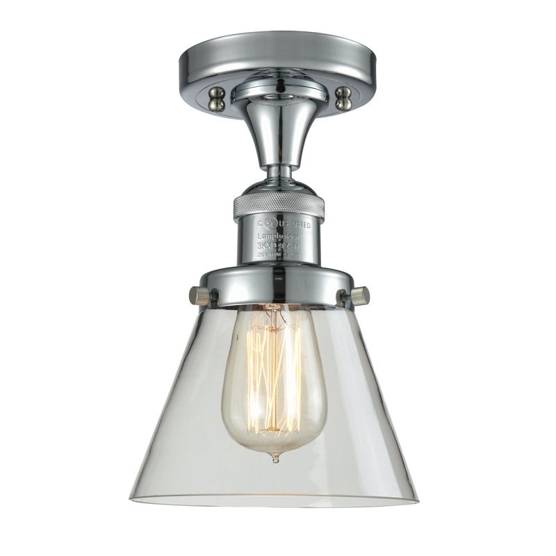 Plafonnier semi-encastré 1 lumière Cone, Ampoule à DEL rétro de 6 watts, Clair, Chrome poli