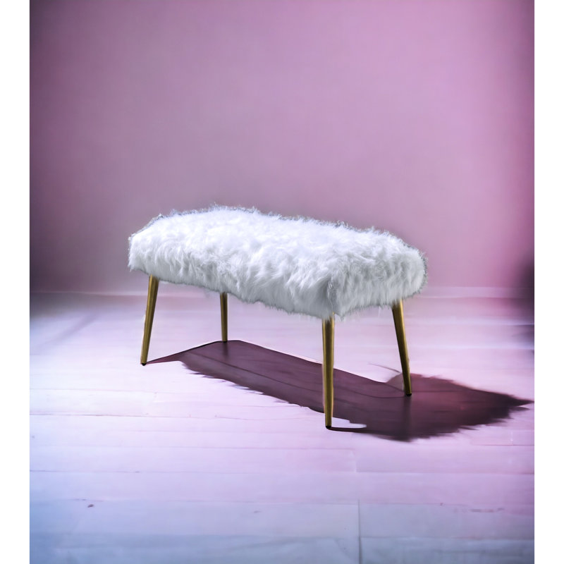 Banc rembourré en fausse fourrure blanche