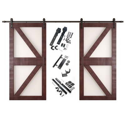 Portes de grange non assemblées et finies avec quincaillerie d'installation non-en dérivation Homacer Red 42 po x 84 po Homacer