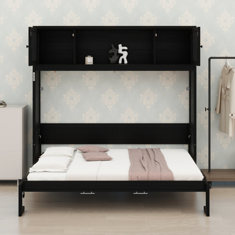 Lit escamotable avec armoires de rangement, Noir