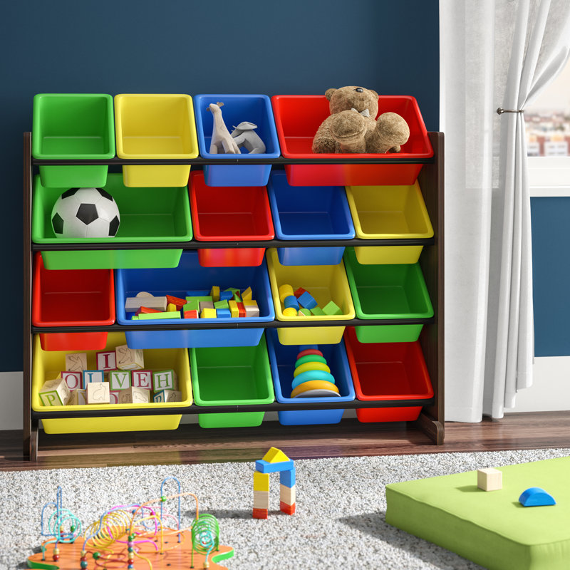 Clive Blue Elephant Toy Organiser with Bins, Dark Walnut/MultiColor