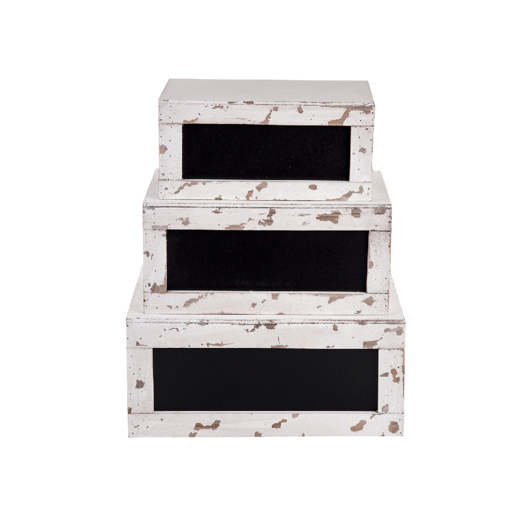 TableCraft Rustic Distressed White Wood Crates with Chalkboard Panels, Set of 3 Tablecraft