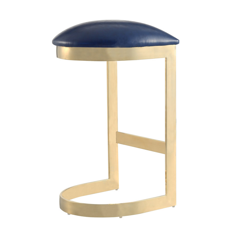 Upholstered Counter Stool with Metal Frame, Blue