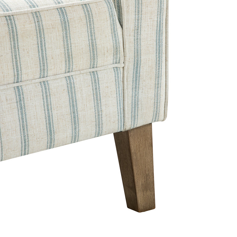 Fauteuil en polyester l 31 po avec pieds en bois massif Arching, Vert / bleu 100% polyester