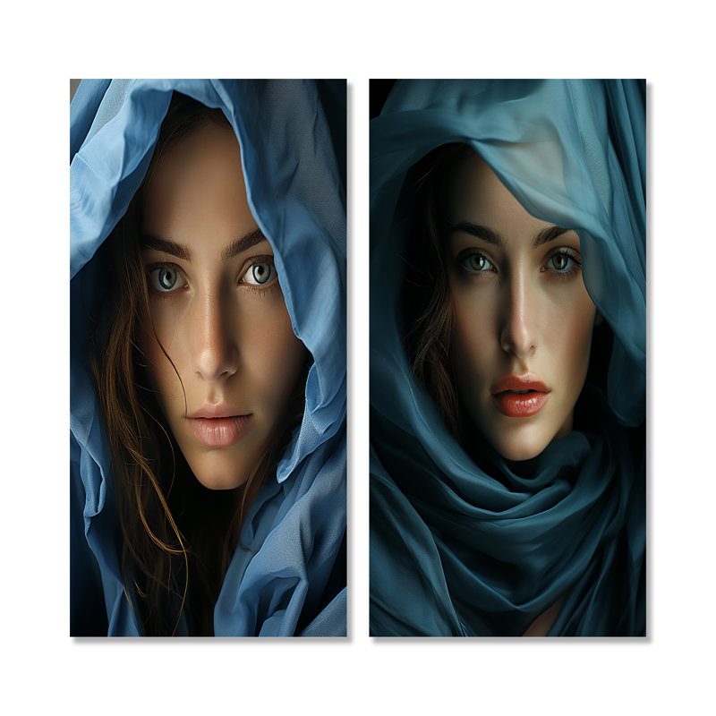 Sapphire Serenity Woman Beauty - Ensemble de 2 impressions sur toile femme, Toile tendue, H 28 po x l 25 po