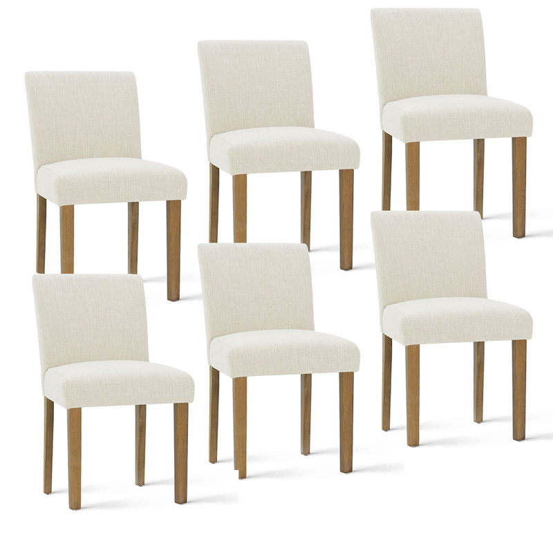 Dawniel Set of 6 Linen Upholstered 18.5'' Seat Height Solid Wood Dining Chair, Cream