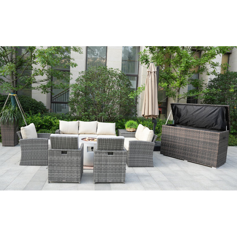 - Person Patio Conversation Set with Cushions, Beige, Gray