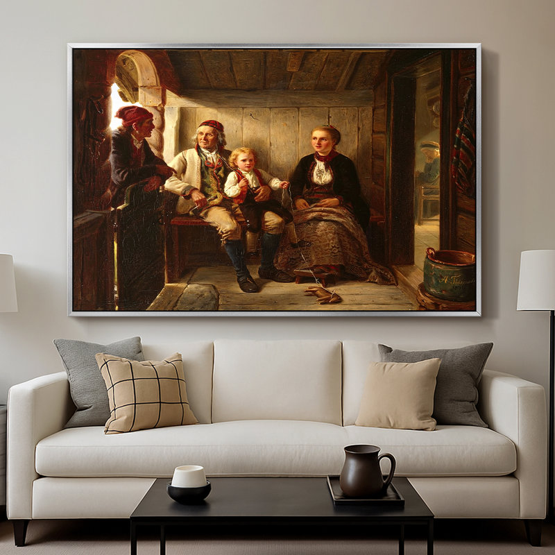 «Neighbours» (Naboer), 1855 - Adolph Tidomm, toile tendue avec châssis, 26 x 40, Argent