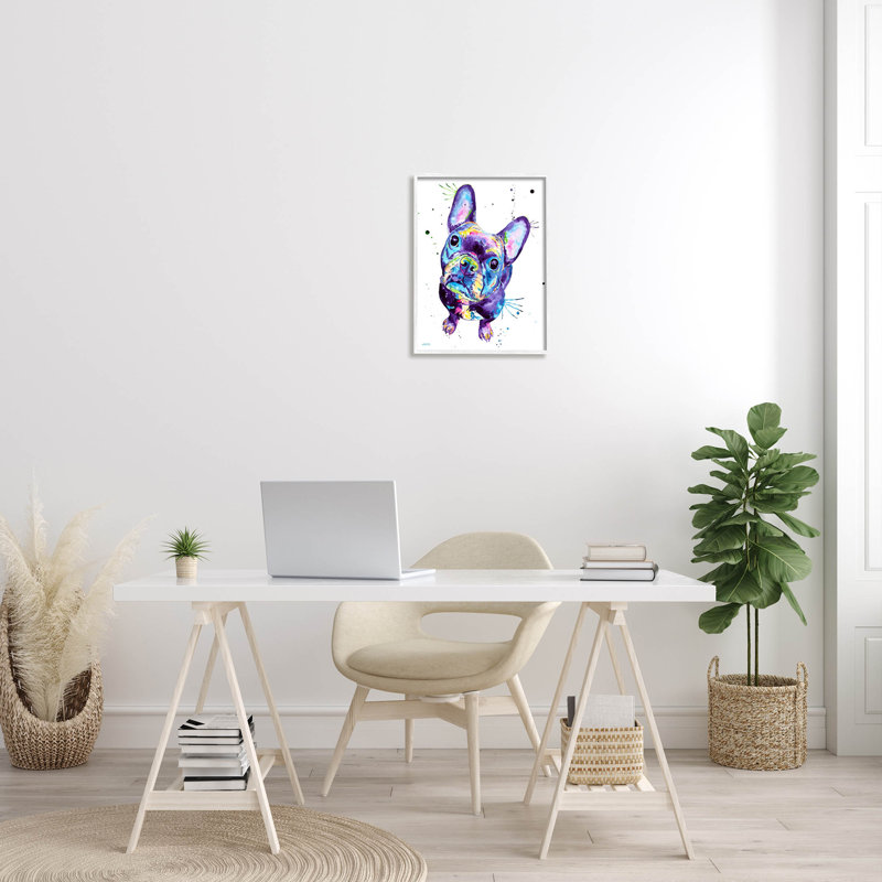Art de giclée de chien mauve français par Jen Seeley, H 20 po x l 16 po x P 1,5 po, Giclée encadrée blanc bord de mer