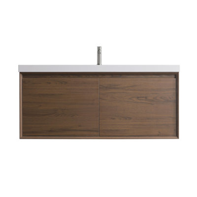 Capot-6 48,00 po X P 19,70 po P x 21,70 po Meuble-lavabo mural H en bois naturel avec plateau blanc