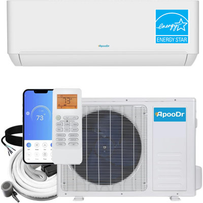 ApooDr ENERGY STAR 9,000 BTU 23.5 SEER2, 115-Volt Ductless Mini Split AC & Heat Pump, Wi-Fi, 16Ft.