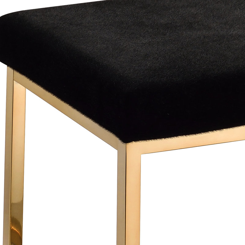 Chic Black Bench With 100% Cover And Base Contemporary Faux Fur & Champagne Finish. Seat, Cushioned. Rectangular Armless Backless Form. "C" Metal In. Transforms Room Look. 15.78"D X