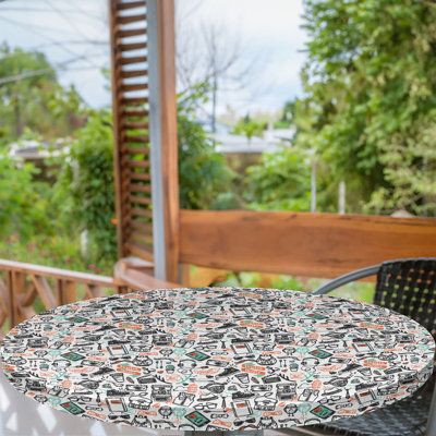 Wrought Studio™ Indie Fitted Round Tablecloth Seafoam Orange Black